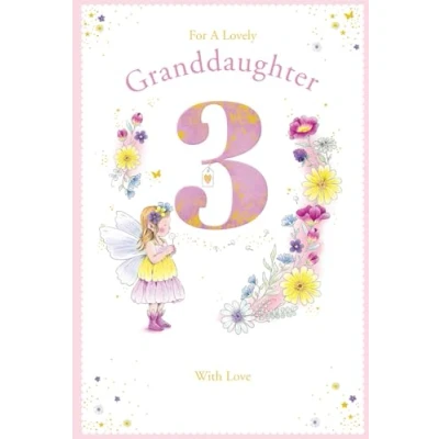 Image of Granddaughter 3rd Birthday Card Age 3 Dandelion Fairy 9&quot; x 6&quot; Lovely Verse