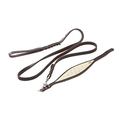 Image of Dingo Waldemar Rutkowski Soft Leather M Set: Dog Collar + Braided Leash S10029, brown