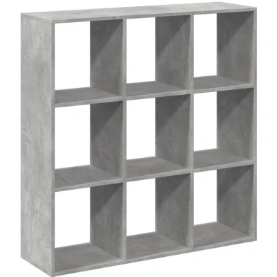 Image of vidaXL Room Divider Bookcase Shelf 9 Cubical Compartments Concrete Grey Engineered Wood Bookshelf for Living Room, Study, Bedroom, Basement 102 x 29 103.5 cm