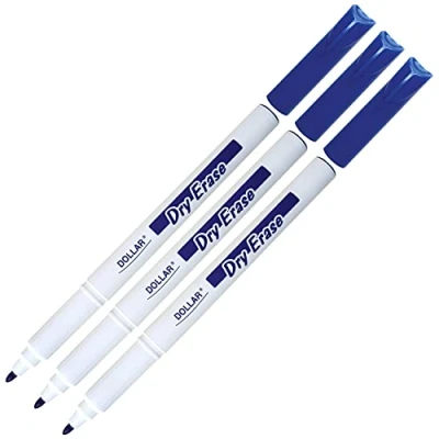 Image of Dry Erase Everyday Use Whiteboard Marker Pens Easy Wipe School Office Business (3 x 1.0mm Medium BLUE + 5 PATEL Ball Black Pens)