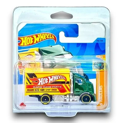 Image of Hot Wheels Hiway Hauler 2 (Green &amp; Yellow) 5/5 HW Haulers 2023 130/250 (Short Card) COMES IN A KLAS CAR KEEPER PROTECTOR COLLECTORS CASE HKK00