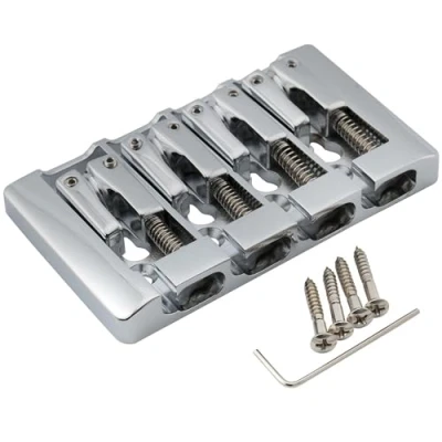 Image of Musiclily Pro 19mm Pre Radiused Hard Zinc 4 String Bass Bridge, Chrome