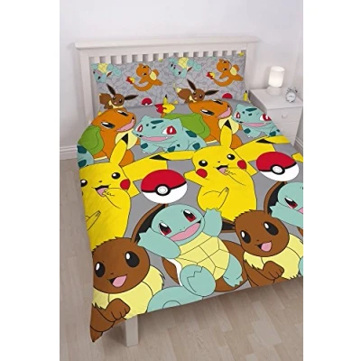 Image of Pokemon Catch Repeat Print Design Duvet Set, 1 pc, Double, Microfibre, Multi Colour