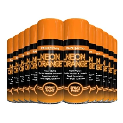 Image of Classic Signature 12 x Neon Orange 200ML, Spray Paint Aerosol Fluorescent Bright Graffiti (Banksey) Matt Finish