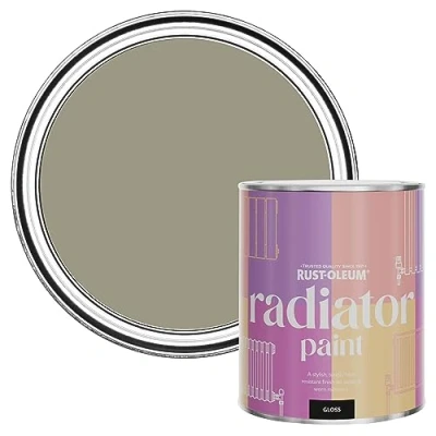 Image of Rust Oleum Green Heat Resistant Radiator Paint in Gloss Finish Grounded 750ml