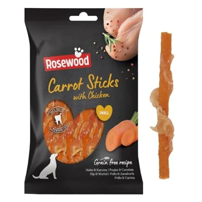 Image of Rosewood Carrot Sticks with Chicken, Grain Free, Rawhide Low Fat Dog Treats 80g (1 Pack)