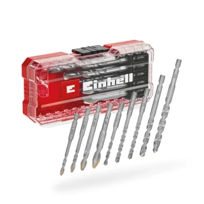 Image of Original Einhell S CASE 10 Piece Carbide Tile Drill Bit Set (Made of Tool Steel, Specially Ground Plate, Centre Point, Double Helix, E 6.3 Shank Incl. Storage Box)
