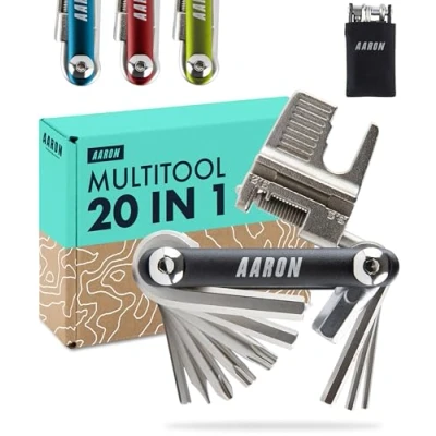 Image of AARON Tool 20 in 1 Multitool Bicycle Multifunction Made of Stainless Steel / Aluminium Foldable Mini with Many Functions Practical Bike Black