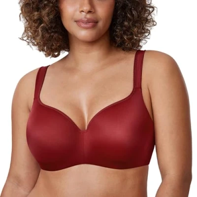 Image of Delimira Women&#039;s Padded Bra T Shirt Underwired Support Balcony Seamless Full Cup Comfort Red Revelry 36D