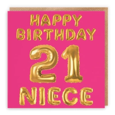 Image of Hunts England Niece 21st Birthday Card Happy 21 Balloon Collection