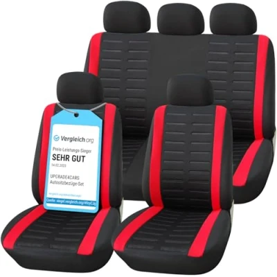 Image of Upgrade4cars Car Seat Covers Full Set Universal Black Red Washable Cover for Front Seats, Rear Bench &amp; Headrest Interior Accessories Women and Men