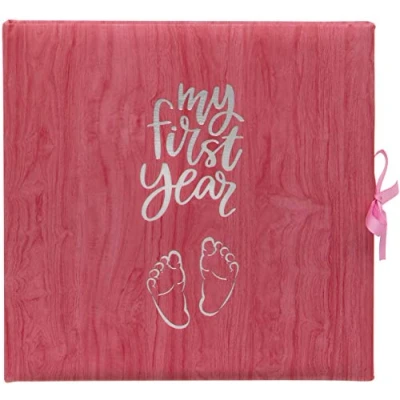 Image of Baby&#039;s My First Year Record Log Book to Commemorate Birth Through Their on Earth Pink