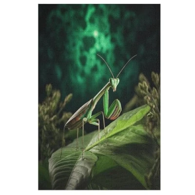 Image of Praying Mantis 1000 Piece Wooden Jigsaw Puzzle Brain Teaser Game for Adults &amp; Children Educational Activities Jigsaws, Clear Print Thick Durable Puzzles Board （78x53cm）