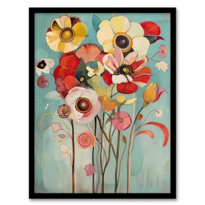 Image of Artery8 Soft Abstract Wildflower Bouquet Painting Living Room Artwork Framed Wall Art Print A4