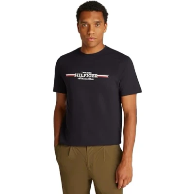 Image of Tommy Hilfiger Chest Stripe TEE Print Tshirt, Men&#039;s, Size: Small, Desert sky