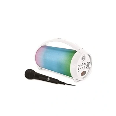 Image of LEXIBOOK BTP585Z iParty Portable Bluetooth Speaker with Microphone, Stereo, Light Effects, Karaoke, Wireless, FM Radio, USB, SD Card, Rechargeable Battery, White