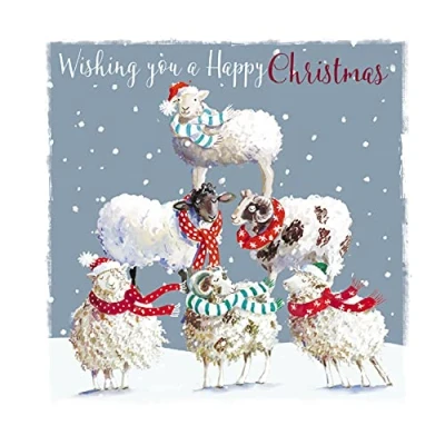 Image of Ling Design Box of 20 Artistic Charity Christmas Cards &#039;Sheep Tower and Sheep in Bobble Hats&#039; Lovely Designs Cards, 10 Each 2
