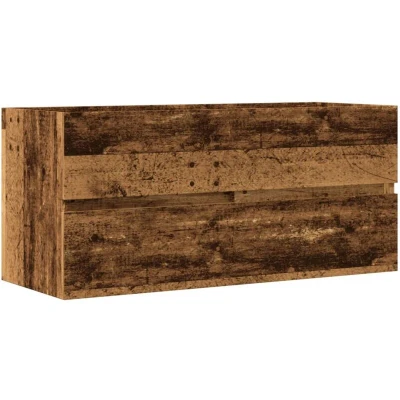 Image of vidaXL sink cabinet vanity unit/old wood/bathroom storage cupboard, wall mounted, engineered wood/brown/w x d h 100 38.5 45 cm