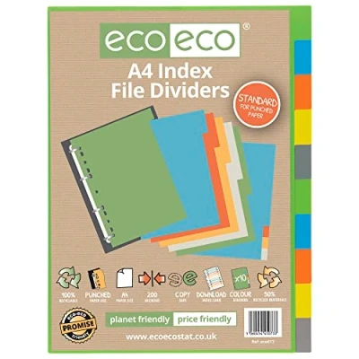 Image of eco A4 50% Recycled Set 10 Index File Dividers,eco073