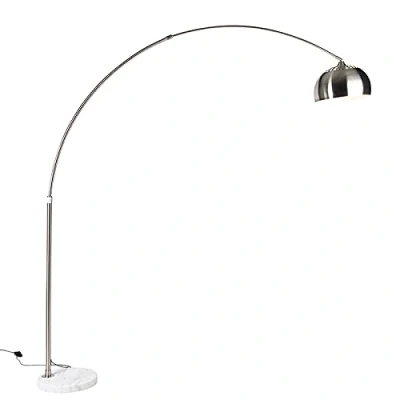 Image of Qazqa Arc Floor lamp I Light Steel Nickel Matt Satin with White Marble Base Adjustable XXL Modern Suitable for LED E27 1 Bedroom