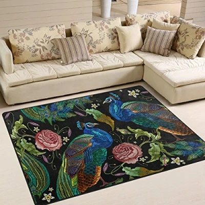 Image of Use7 Vintage Peony Flower Peacock Area Rug Rugs for Living Room Bedroom 203cm x 147.3cm(7 5 feet)