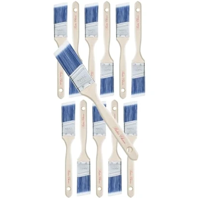 Image of Bates Paint Brushes, 1.5 Inch, 12 Pack, Angle Treated Wood Handle, Brushes for Walls, Stain Brush, Wall Furniture Painting Brush