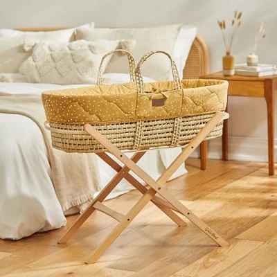 Image of The Little Green Sheep Adjustable, Honey Rice Print, Moses Basket