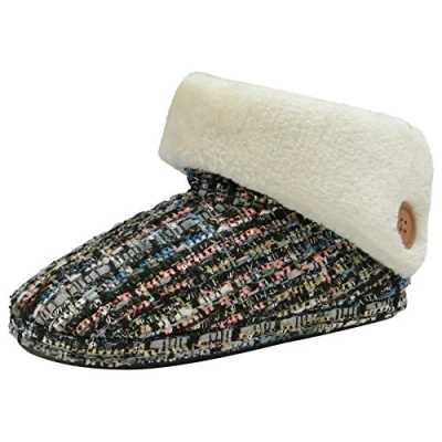Image of DUNLOP Ladies Bootie Slippers Soft Warm Cosy Faux Fur Lined Sparkly Winter Ankle Boots (Medium (UK 5 6), Black) …
