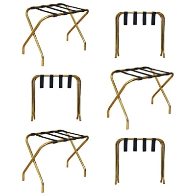 Image of Harbour Housewares 6x Gold Folding Metal Luggage Racks Portable Single Tier Home Bedroom Suitcase Travel Chest Storage Rack