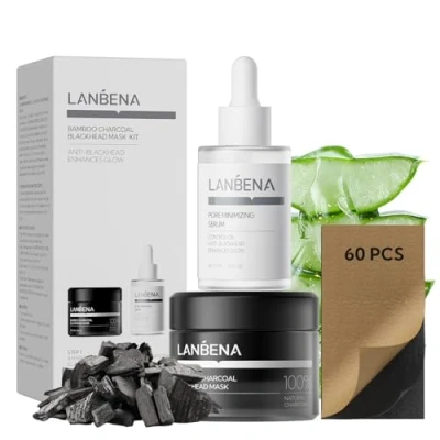 Image of LANBENA Blackhead Remover Nose Mask Pore Strip Black Exfoliating Acne Treatment Deep Cleansing Skin Care (Black Kit)