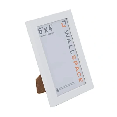 Image of Wall Space Thin 6x4 White Frame Picture 6 x 4 inch 4x6 Frames made from SOLID WOOD with REAL GLASS Photo