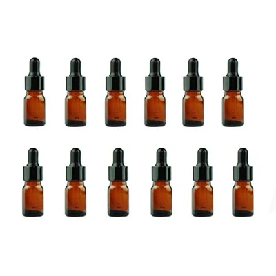 Image of 12 Amber 5ml Glass Bottles Essential Oil Jars Refillable Makeup Cosmetic Sample Bottle Container with Eye Droppers for Aromatherapy Use (5ml)