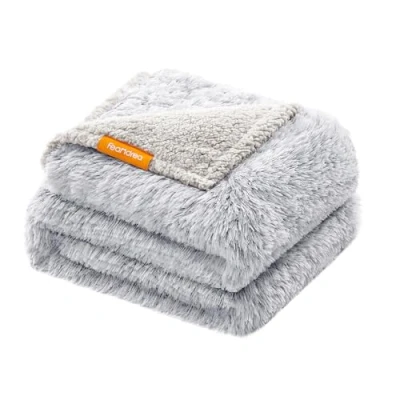Image of Feandrea Waterproof Dog Blanket, Long Plush Pet Blanket for Medium and Large Dogs, Cats, 152 x 127 cm, XL, Sherpa Fleece, Double Sided Reversible Sofa Cover Protector, Grey Ombré PPB006G01