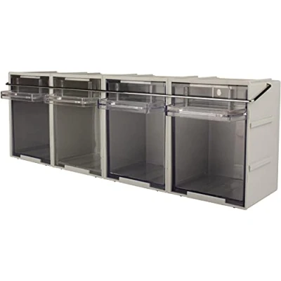 Image of Rhino Tilt Bins RTB2BAR Van Storage with Retaining Locking Bar Small Parts Components Boxes. Ideal Clear View Containers for Screws Bolts Nails