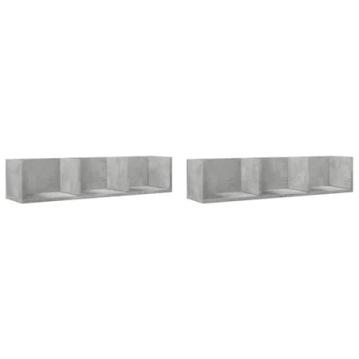 Image of vidaXL Wall Cabinets Storage Set of 2 Concrete Grey Engineered Wood, Floating Shelves for Decor &amp; TV, Ample Compartments, Modern Design