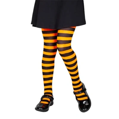 Image of Wicked Costumes Kids Black &amp; Orange Candystripe Tights Small (4 6 Years)