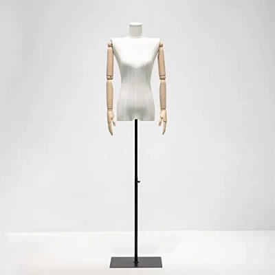Image of Female Mannequin Torso Dress Form, 120 200cm Height Adjustable Woman Manikin with Wooden Arm, Sturdy Shop Window Display Shelf, Metal Base