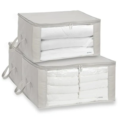 Image of 4CONVY Solid, Foldable Clothes Storage Box with Zipper [2024 UPGRADED MATERIAL] Bag for Duvets, Clothes, Bedding Window without Metal Frame…