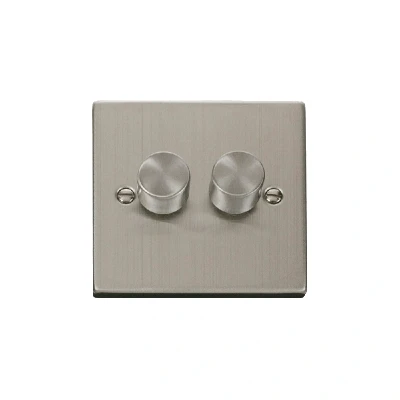 Image of Click Deco 2 Gang Way 100W LED Dimmer Switch Stainless Steel