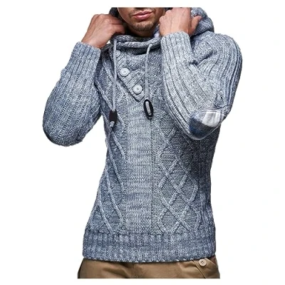 Image of Leif Nelson Men&#039;s Pullover Knit Sweater Hooded Hoodie LN 10346 Anthracite XXX Large
