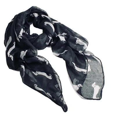 Image of Fat catz copy Dachshund Dogs Print Scarf Large Size All Seasons Small sausage dog Soft Ladies Shawl, Wrap, Sarong (black scarf)