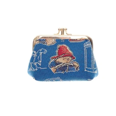 Image of Signare Paddington Bear Blue Tapestry Kiss Lock Framed Coin Purse Travel Handbag Accessory Money Holder One Size Measuring 12cm (W) x 8cm (H) 4.5cm (D)