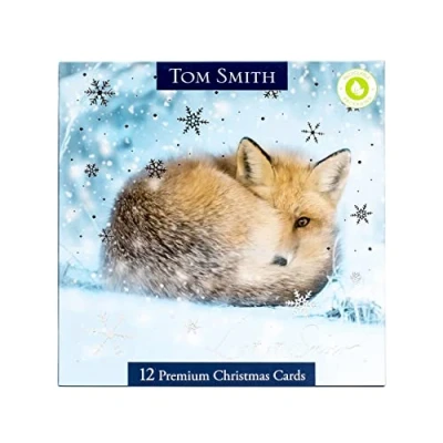 Image of Tom Smith 12 Boxed Premium Square Christmas Cards Deer &amp; Fox