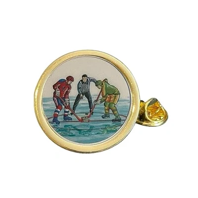 Image of Ice Hockey Match (C) Gold Plated Domed Lapel Pin Badge in Gift Bag