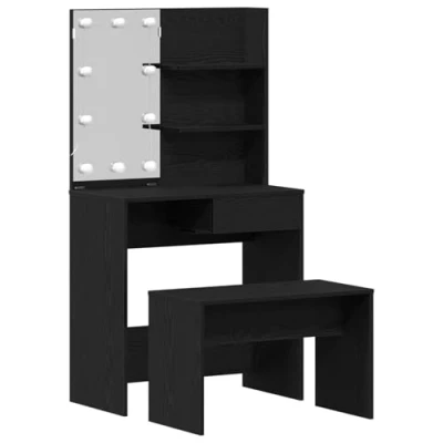 Image of vidaXL Dressing Table Set with LED Black Oak Engineered Wood