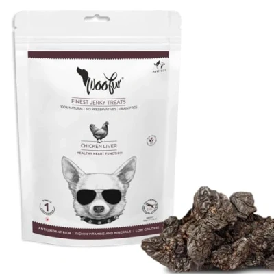 Image of Woofur Chicken Liver Treats for Dogs 100% Real Grain Free Dried Strips Provides Protein Healthy Dog (50g) Pawfect