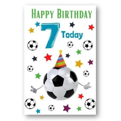 Image of Second Ave 7th Birthday Age 7 Football Children&#039;s Kids Happy Card Greetings