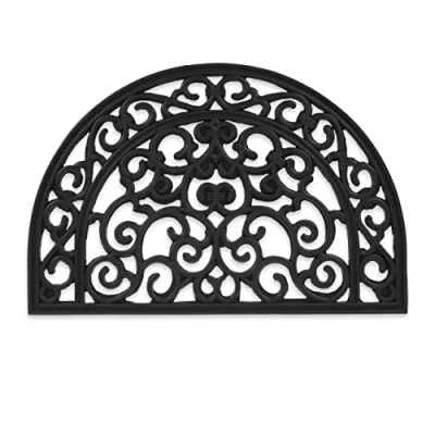 Image of Relaxdays Rubber Doormat, 60 x 40 cm, Weatherproof, Non Slip, Door Mat Ornaments, Indoor &amp; Outdoor Mat, Black