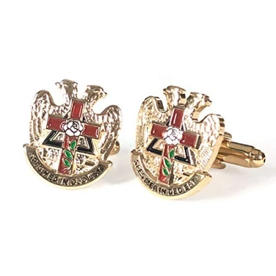 Image of The Masonic Collection Scottish Rite Gold Plated Cufflinks Rich Enamel Colours Rose Croix &amp; Eagle Shaped Quality Freemason Gifts for Men