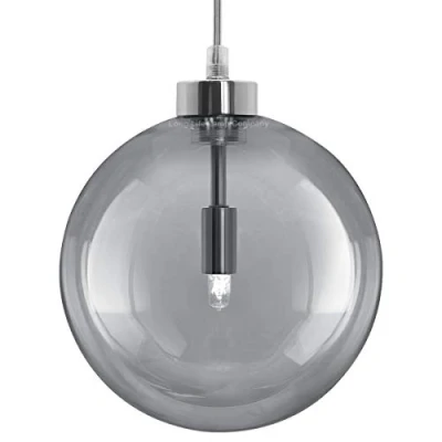 Image of Modern Vintage Globe Pendant Light Grey Smoked Feature Glass Ceiling Lamp Shade with Chrome Holder M0211 F